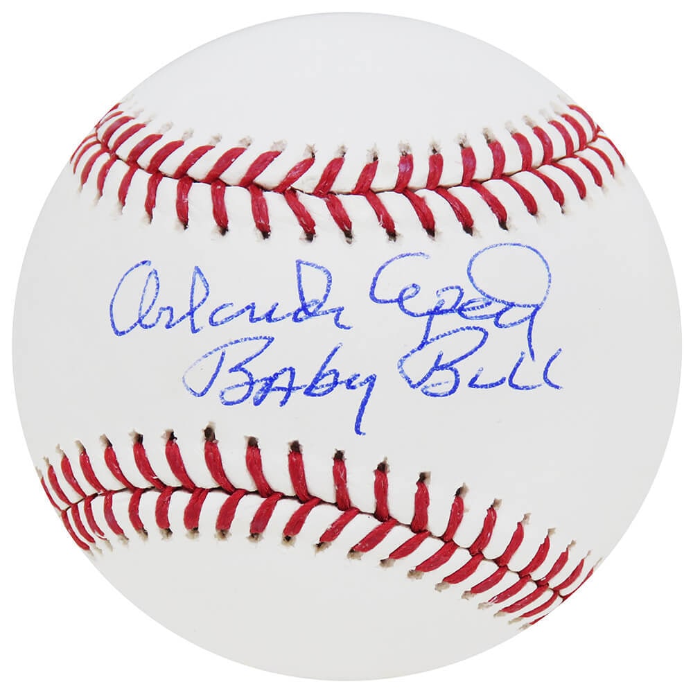 Orlando Cepeda Signed MLB Baseball Baby Bull Inscription with COA: Orlando Cepeda Signed MLB Baseball Baby Bull Inscription with COA This is an official Rawlings MLB baseball signed by Orlando Cepeda, featuring the inscription 'Baby Bull.' The baseball is authenticat