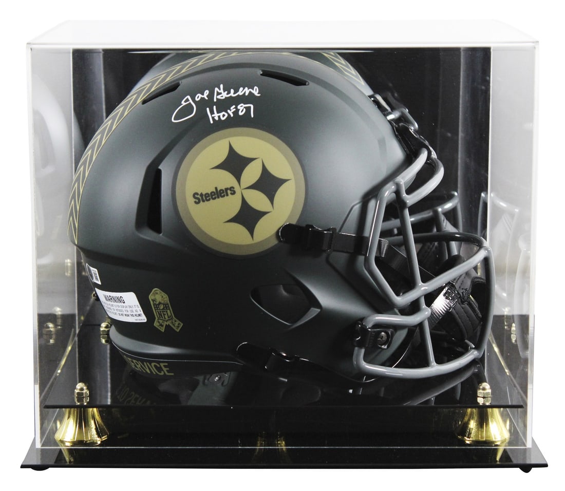 Joe Greene Signed Steelers Speed Replica Helmet HOF 87 BAS Authenticated: Joe Greene Signed Steelers Speed Replica Helmet HOF 87 BAS Authenticated This autographed Pittsburgh Steelers helmet features the signature of legendary player Joe Greene, along with the inscription "