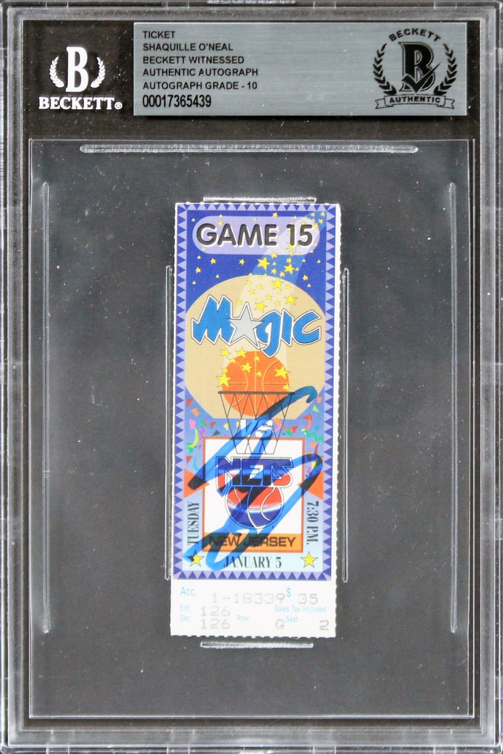 Shaquille O'Neal Signed 1993 Ticket Stub Gem Mint 10 Beckett Authenticated (1 of 2)