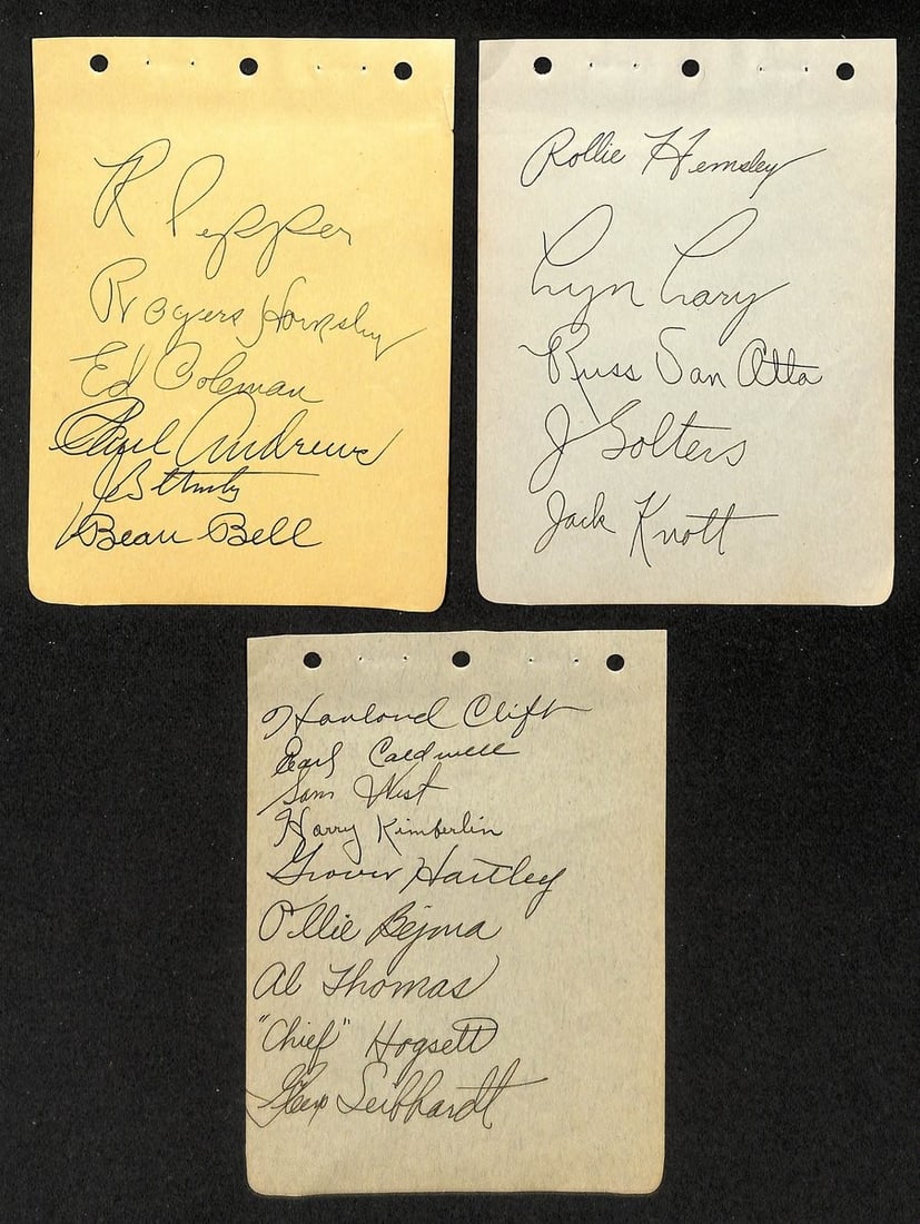 Set of 20 St. Louis Browns 1936 Autographed Album Sheets with Hornsby and Bottomley (1 of 2)