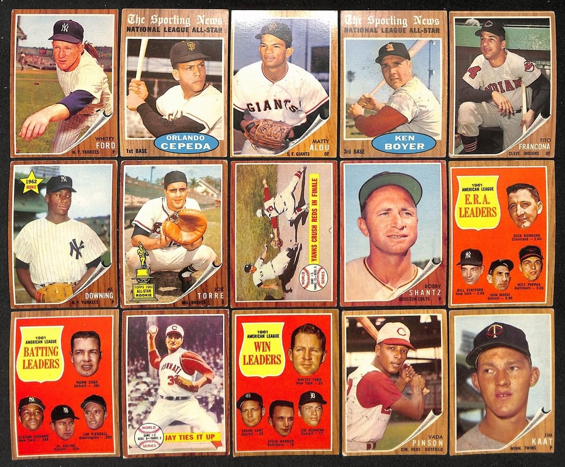 175-card 1962 Topps baseball collection with Whitey Ford Jim Kaat Al Kaline (1 of 4)