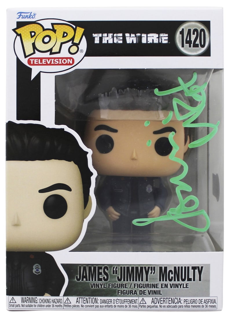 Dominic West Signed The Wire James McNulty Funko Pop BAS Authenticated: Dominic West Signed The Wire James McNulty Funko Pop BAS Authenticated This James "Jimmy" McNulty #1420 Funko Pop Vinyl Figure has been personally signed by Dominic West, known for his role in the acc
