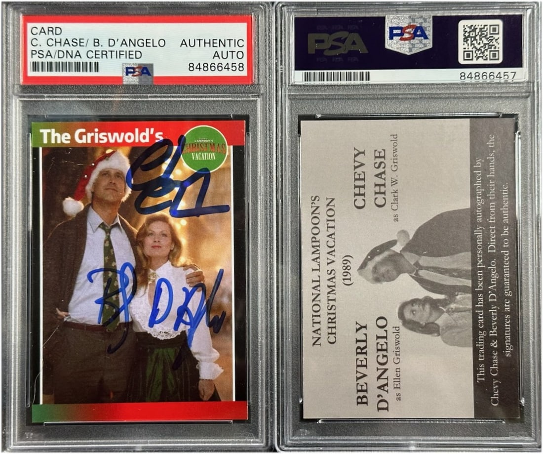 Chevy Chase Beverly D'Angelo Dual Signed Griswold Card Authenticated: Chevy Chase Beverly D'Angelo Dual Signed Griswold Card Authenticated Celebrate the classic comedy with this dual-signed card featuring Chevy Chase and Beverly D'Angelo, stars of the iconic film 'Vegas