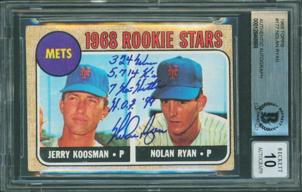 Nolan Ryan Signed 1968 Topps Rookie Card Auto Gem Mint 10 Beckett (1 of 2)
