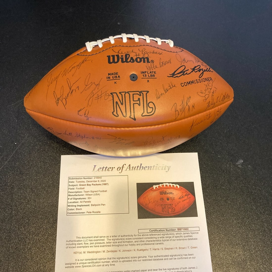 1987 Green Bay Packers Team Signed Football Bart Starr JSA COA: 1987 Green Bay Packers Team Signed Football Bart Starr JSA COA This is a vintage Green Bay Packers team signed Wilson NFL game football, featuring the autograph of legendary player Bart Starr. The foo