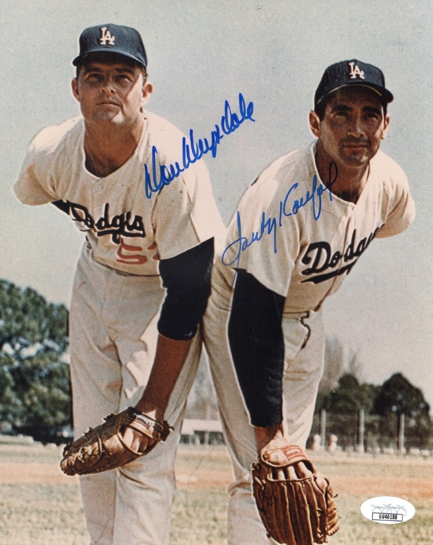 Sandy Koufax Don Drysdale Dual Signed 8x10 Photo Dodgers JSA Authenticated: Sandy Koufax Don Drysdale Dual Signed 8x10 Photo Dodgers JSA Authenticated This original autographed 8x10 photo features legendary Los Angeles Dodgers players Sandy Koufax and Don Drysdale. Both signa