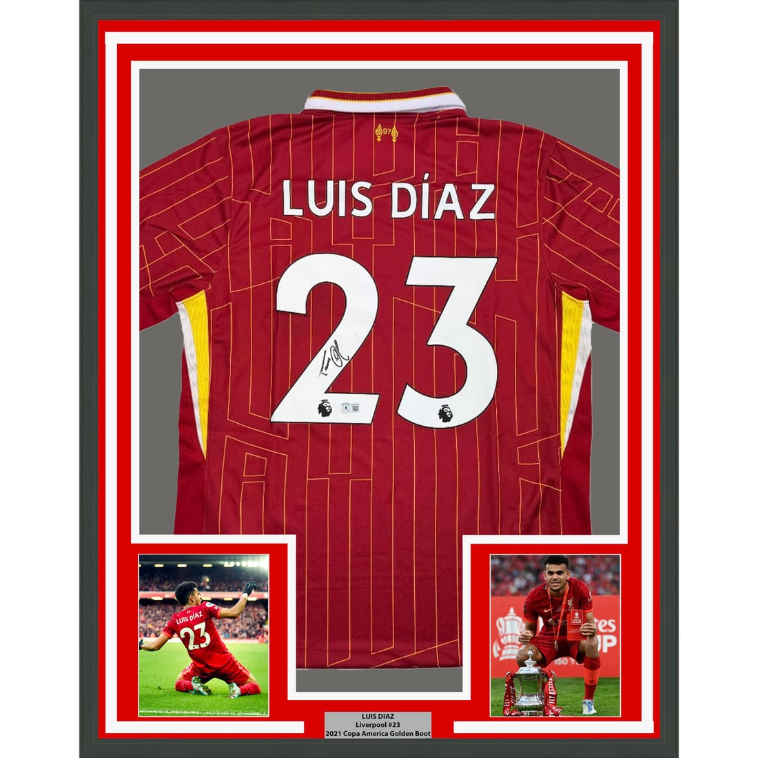 Framed Luis Diaz Autographed Liverpool Jersey with BAS COA 35x39 (1 of 2)