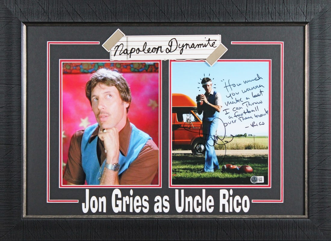 Jon Gries Signed Napoleon Dynamite Framed 8x10 Photo BAS Authenticated: Jon Gries Signed Napoleon Dynamite Framed 8x10 Photo BAS Authenticated This exquisite 8x10 framed photograph features Jon Gries, famously known as "Rico" from the cult classic film Napoleon Dynamite.
