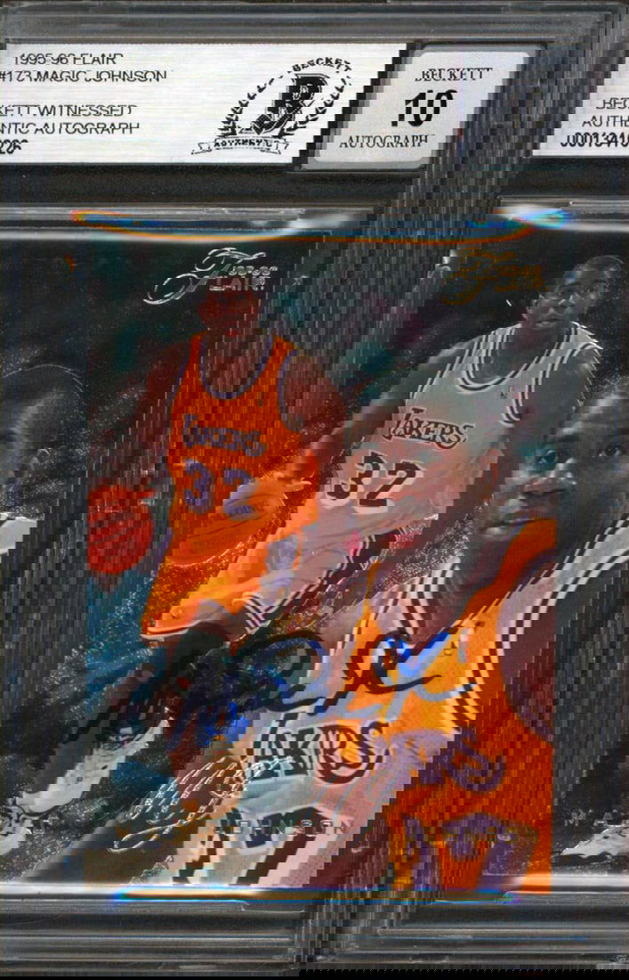 Magic Johnson Autographed 1995 Flair #173 Card Gem Mint 10 Beckett (1 of 2)