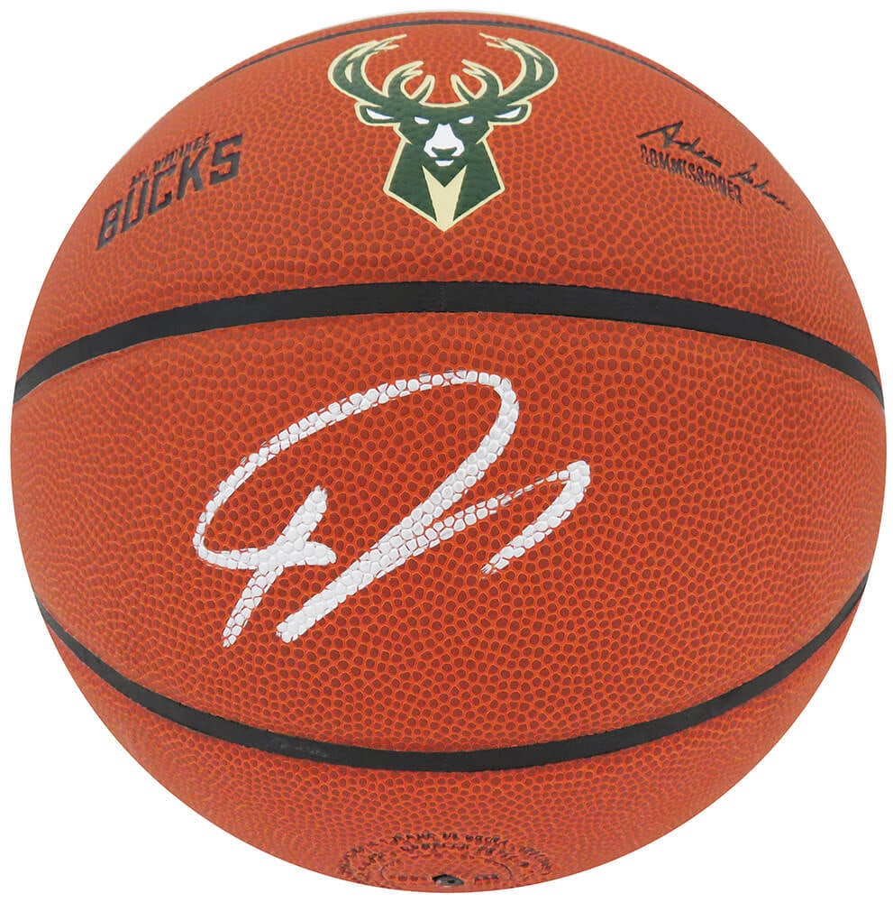 Giannis Antetokounmpo Signed Wilson NBA Basketball with COA: Giannis Antetokounmpo Signed Wilson NBA Basketball with COA Own a piece of basketball history with this signed Wilson Milwaukee Bucks logo NBA basketball by Giannis Antetokounmpo. This original item f