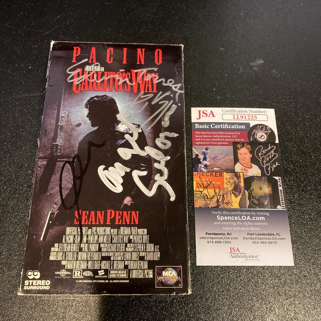 Al Pacino Carlito's Way Signed VHS Movie JSA Authenticated: Al Pacino Carlito's Way Signed VHS Movie JSA Authenticated This is an original VHS copy of "Carlito's Way" featuring cast signatures from Al Pacino, John Leguizamo, Angel Salazar, Edwin Torres, and Vi