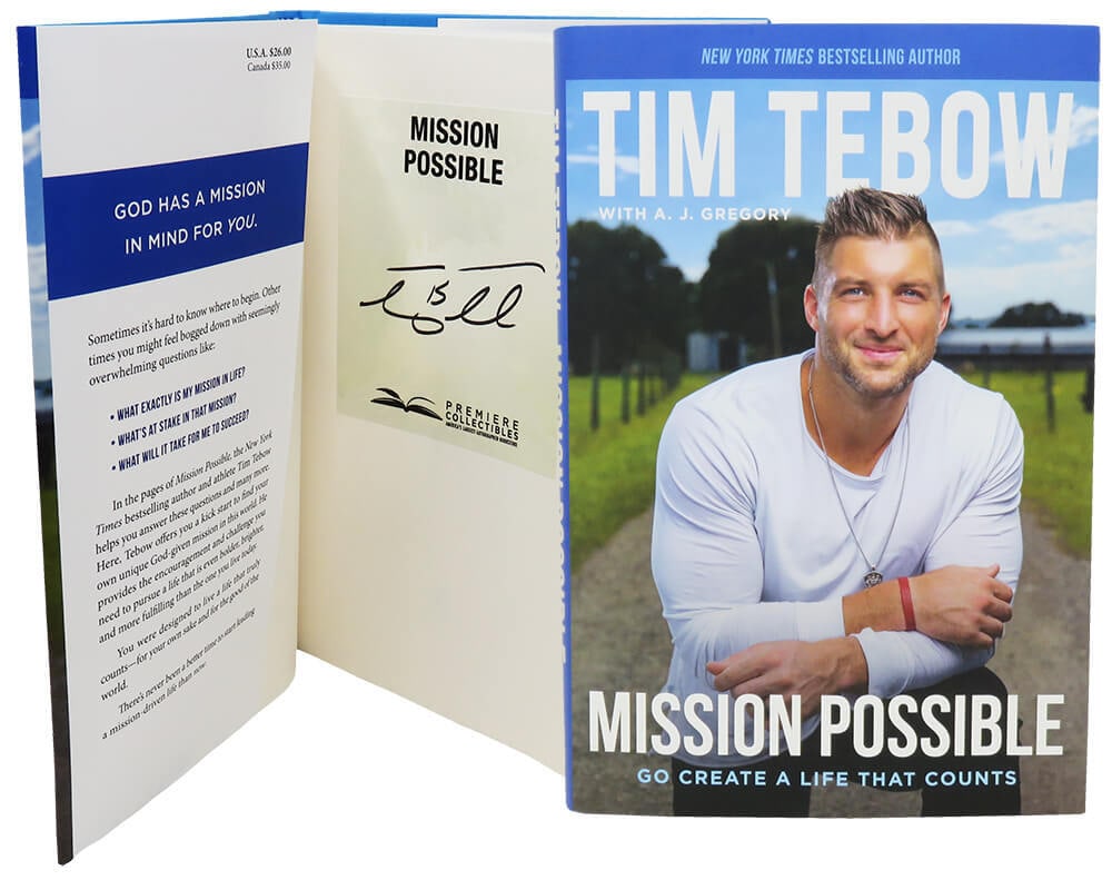 Tim Tebow Signed Mission Possible Book with COA: Tim Tebow Signed Mission Possible Book with COA Tim Tebow Signed Mission Possible Book with COA This is a Tim Tebow signed hard cover book titled "Mission Possible," showcasing the inspirational journ