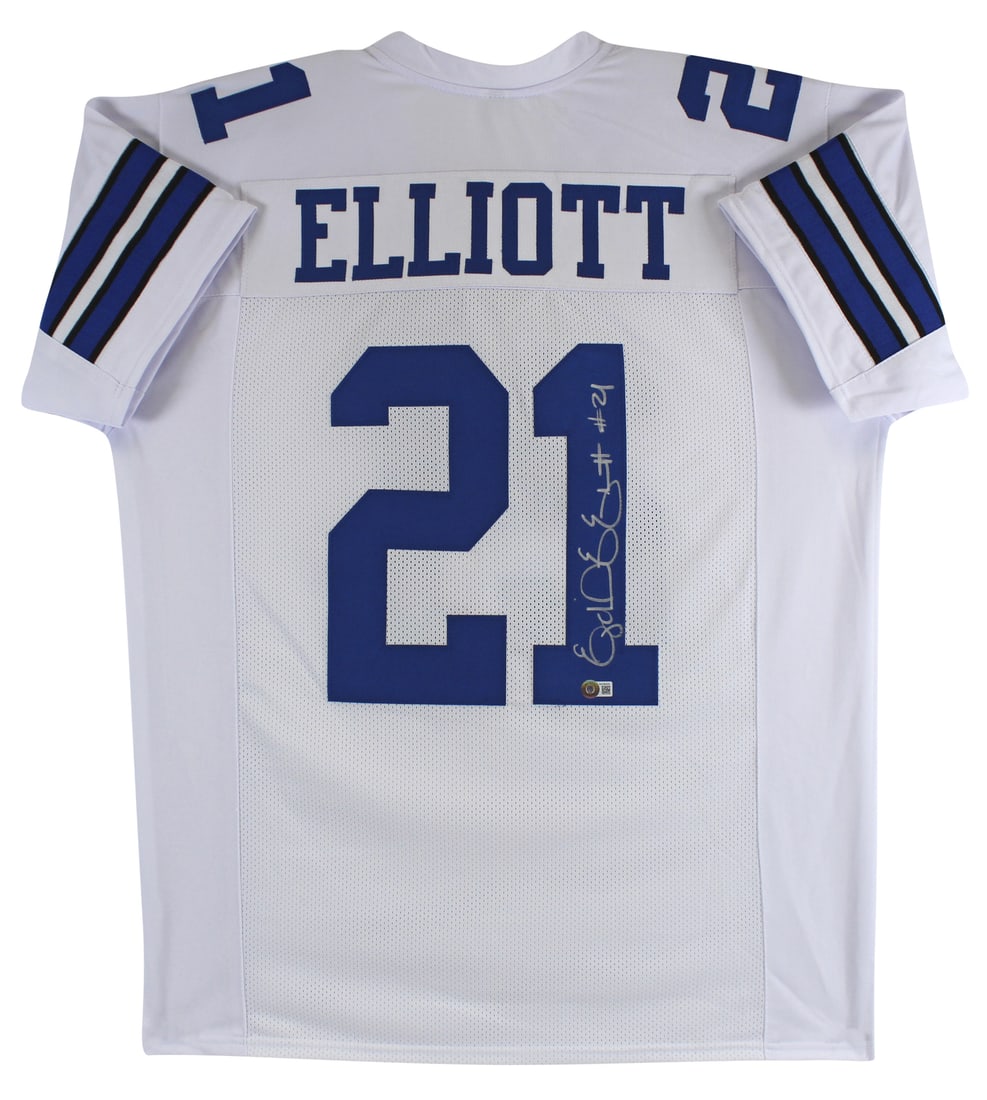 Ezekiel Elliott Signed White Pro Style Jersey BAS Authenticated Dallas Cowboys (1 of 3)