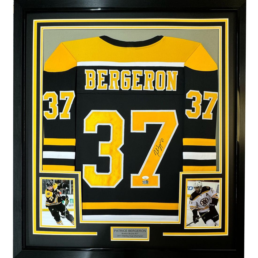 Framed Signed Patrice Bergeron Boston Bruins Jersey with PSA/DNA COA: Framed Signed Patrice Bergeron Boston Bruins Jersey with PSA/DNA COA Celebrate your love for hockey with this stunning framed autographed jersey of Patrice Bergeron from the Boston Bruins. This origin