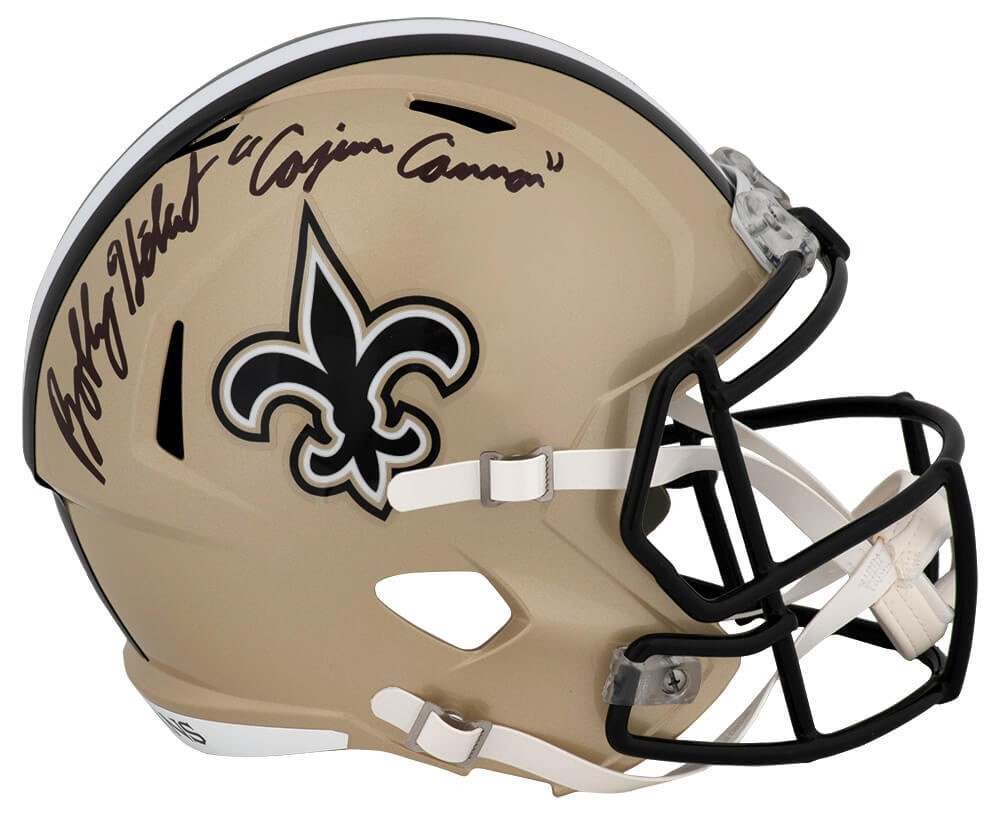 Bobby Hebert Signed Saints Riddell Helmet with Cajun Cannon Inscription (1 of 1)