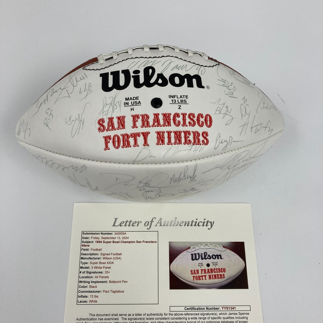 San Francisco 49ers Super Bowl XXIX Signed Football JSA COA HOF Jerry Rice Deion Sanders Steve Young: San Francisco 49ers Super Bowl XXIX Signed Football JSA COA HOF Jerry Rice Deion Sanders Steve Young Celebrate the unforgettable victory of the San Francisco 49ers in Super Bowl XXIX with this team-si