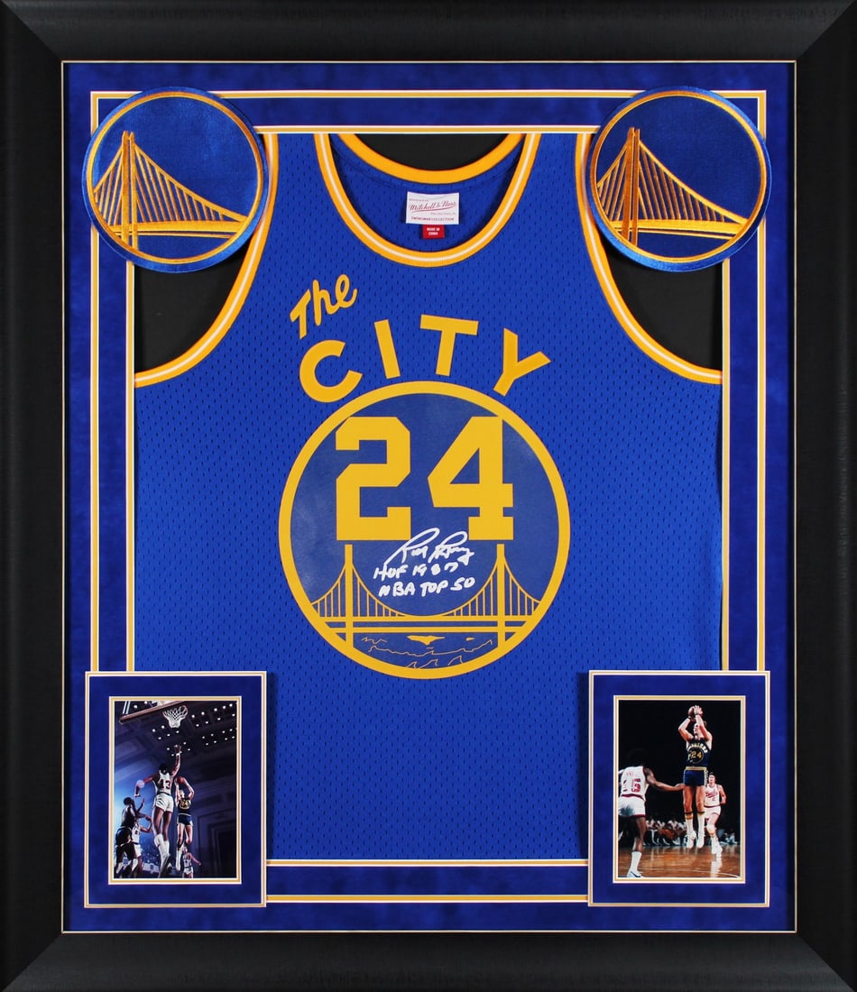 Rick Barry Signed Blue Warriors Jersey HOF 1987 BAS Authenticated Framed Display: Rick Barry Signed Blue Warriors Jersey HOF 1987 BAS Authenticated Framed Display This stunning Blue Mitchell & Ness Throwback Swingman Framed Jersey is a must-have for any basketball fan. Personally s