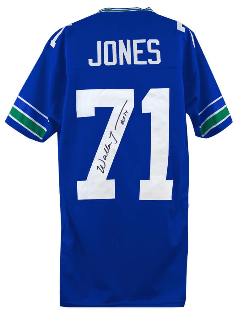 Walter Jones Signed Blue Jersey with HOF 14 Inscription (1 of 3)