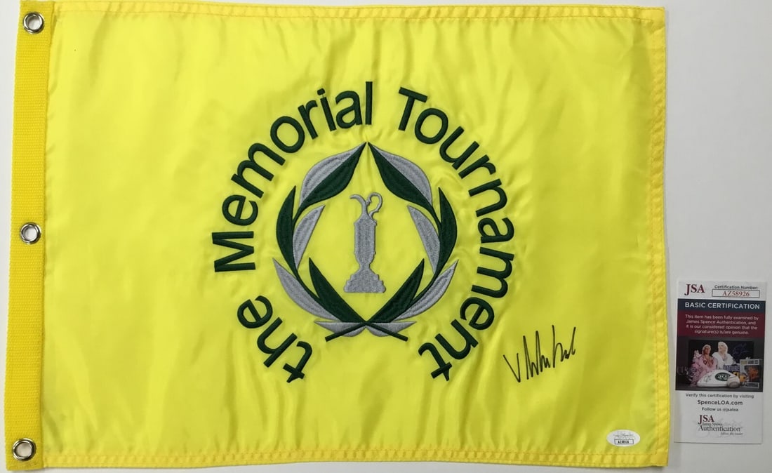 Viktor Hovland Signed Memorial Tournament Flag JSA Authenticated: Viktor Hovland Signed Memorial Tournament Flag JSA Authenticated Celebrate a significant moment in golf with this original signed pin flag from the Memorial Tournament by Viktor Hovland. This official