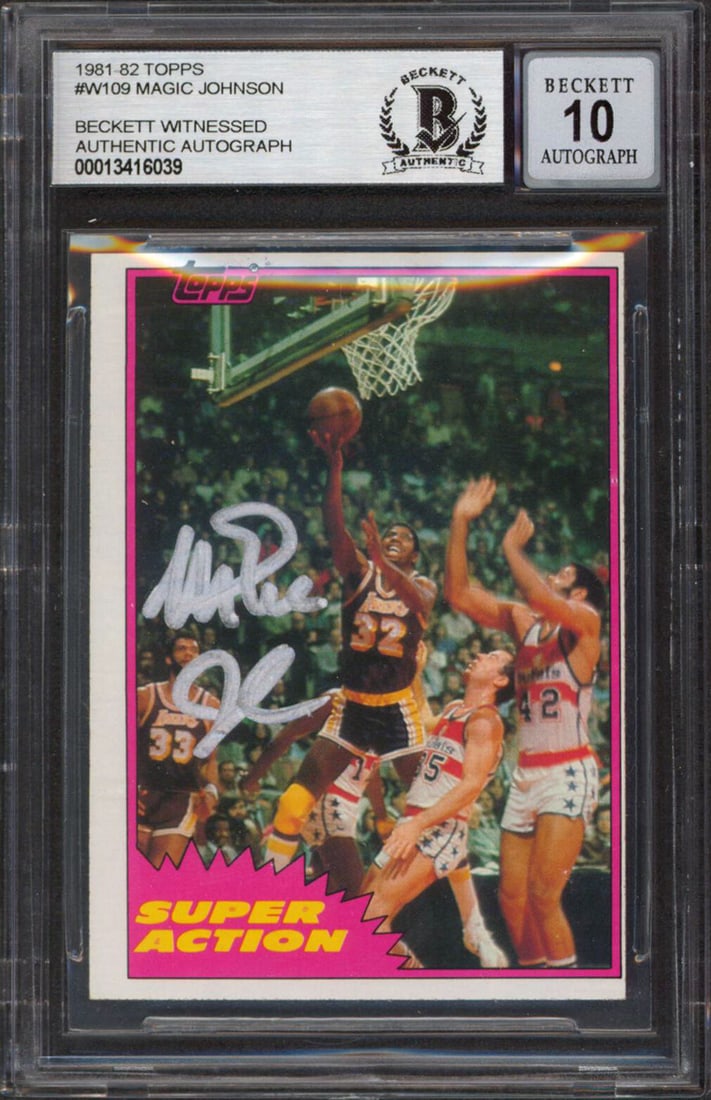 Magic Johnson Signed 1981 Topps #W109 Card Gem Mint 10 BAS Slabbed (1 of 2)