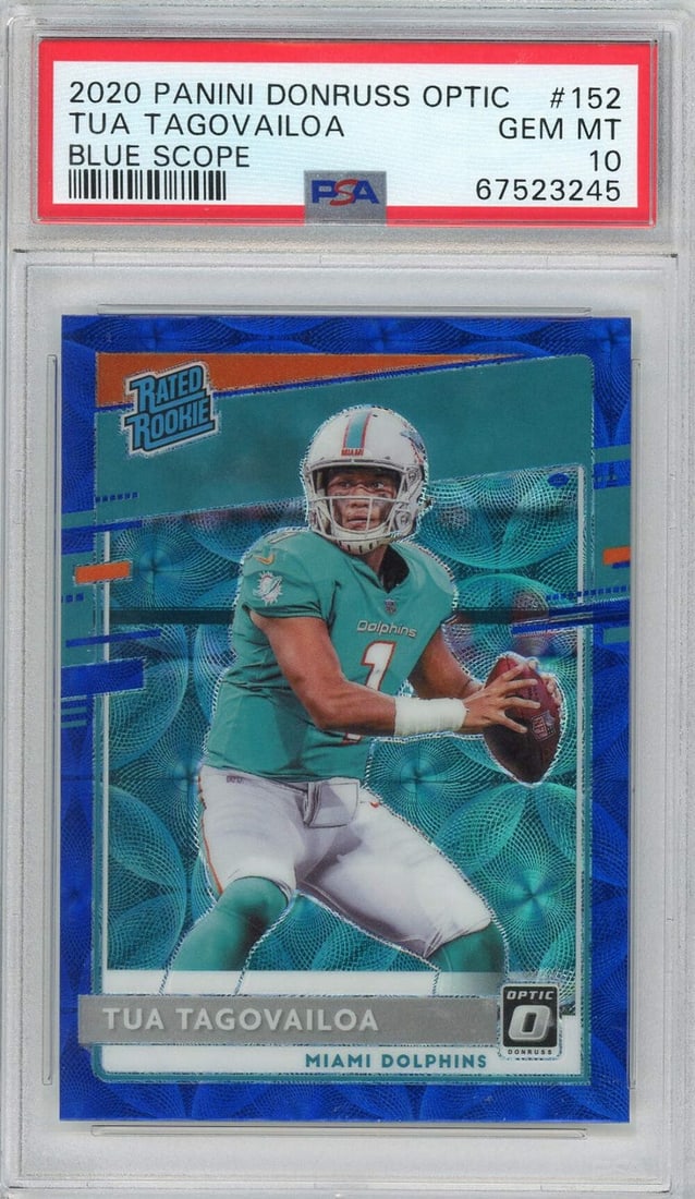 2020 Donruss Optic Tua Tagovailoa #152 Blue Scope RC PSA 10 Football Card (1 of 2)