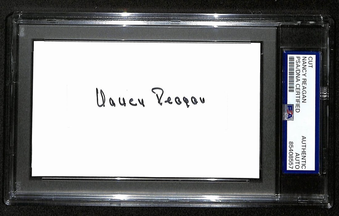 Nancy Reagan Autographed Cut on 3x5 Card PSA/DNA Authenticated: Nancy Reagan Autographed Cut on 3x5 Card PSA/DNA Authenticated This item features a signed cut of Nancy Reagan, the 1st Lady, on a 3x5 index card. The autograph has been authenticated by PSA/DNA and c