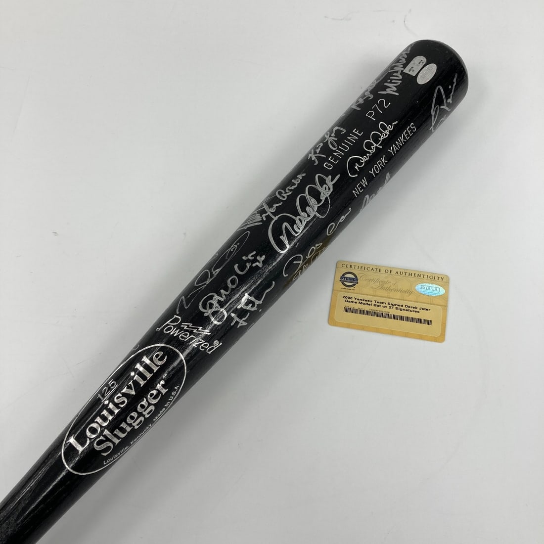 Team Autographed 2009 Yankees World Series Bat Steiner Authenticated: Team Autographed 2009 Yankees World Series Bat Steiner Authenticated This is an original 2009 New York Yankees World Series Champions team-signed bat. The bat features autographs from approximately 27