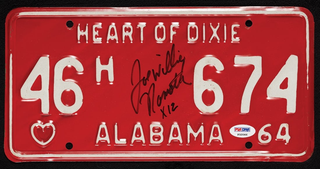 Joe Namath Signed Alabama License Plate with PSA COA (1 of 3)