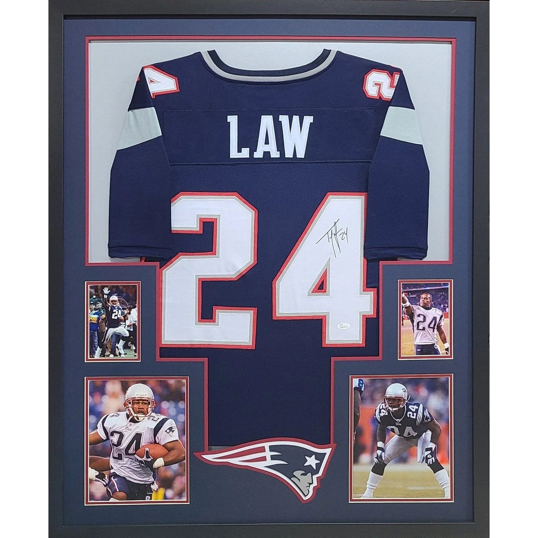 Ty Law Signed Framed Jersey JSA Authenticated New England Patriots: Ty Law Signed Framed Jersey JSA Authenticated New England Patriots This autographed Ty Law framed jersey is a must-have for any New England Patriots fan. Authenticated by JSA, a leader in sports memor