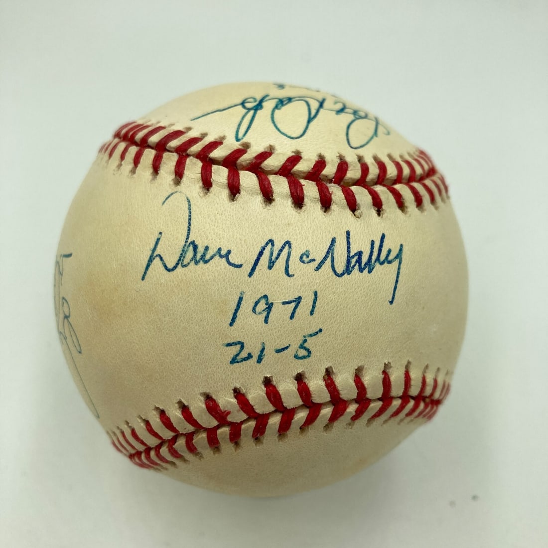 1971 Baltimore Orioles Signed Baseball with Beckett COA RARE Autographs: 1971 Baltimore Orioles Signed Baseball with Beckett COA RARE Autographs This rare signed baseball features the autographs of four members of the iconic 1971 Baltimore Orioles pitching staff, each of w