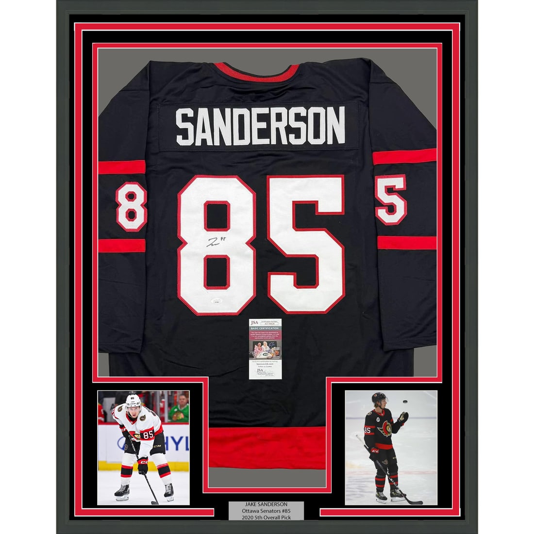 Framed Autographed Jake Sanderson Ottawa Senators Jersey with JSA COA (1 of 2)