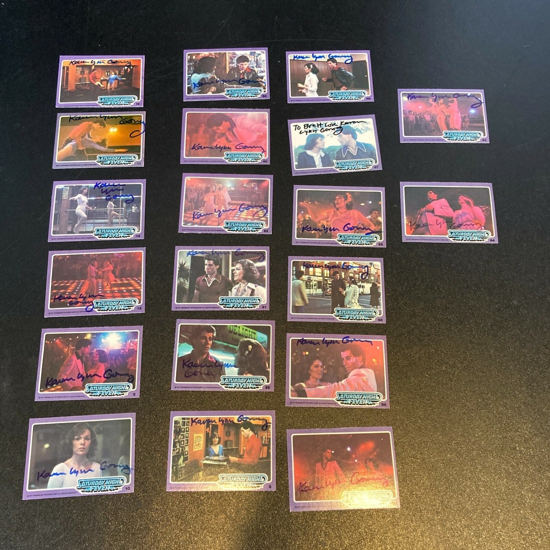 20 Signed Karen Lynn Gorney 1977 Saturday Night Fever Cards Lot: 20 Signed Karen Lynn Gorney 1977 Saturday Night Fever Cards Lot This lot features 20 original signed cards of Karen Lynn Gorney from the iconic 1977 film "Saturday Night Fever" by Paramount. In additi