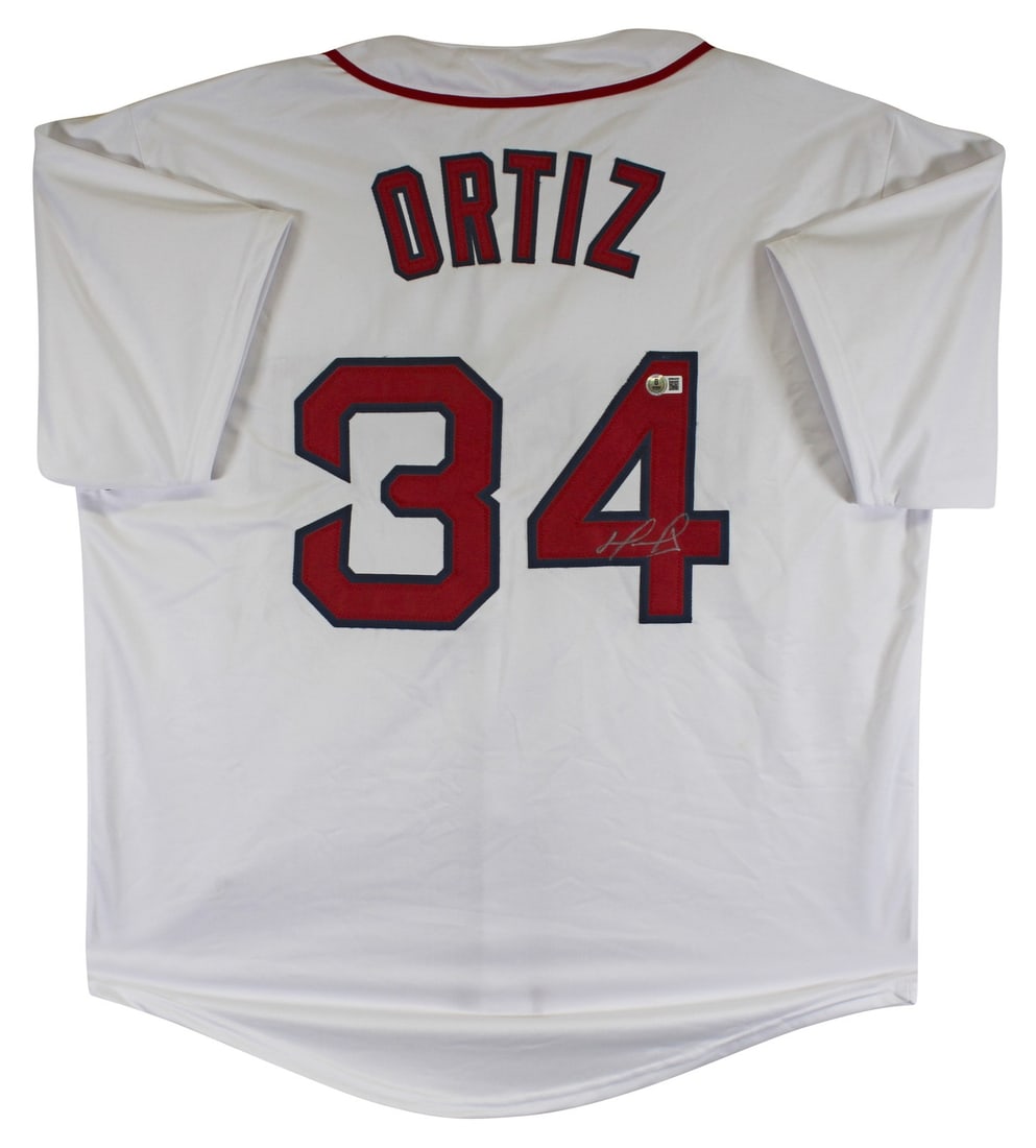 David Ortiz Autographed White Pro Style Jersey Boston Red Sox BAS Witnessed: David Ortiz Autographed White Pro Style Jersey Boston Red Sox BAS Witnessed This authentic white pro-style jersey has been personally signed by David Ortiz, legendary player of the Boston Red Sox. The