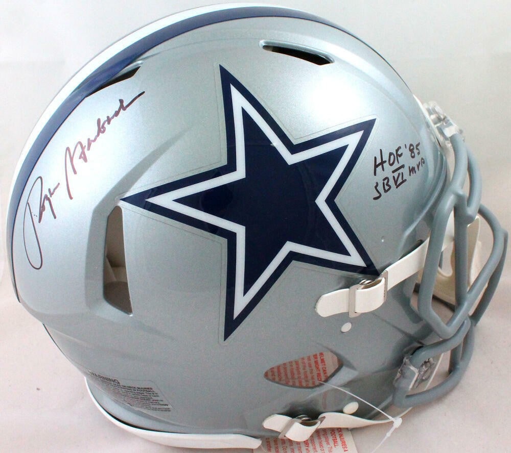 Roger Staubach Signed Dallas Cowboys Speed Helmet Beckett Authenticated: Roger Staubach Signed Dallas Cowboys Speed Helmet Beckett Authenticated This authentic full-size helmet is signed by legendary football player Roger Staubach, known for his remarkable career with the