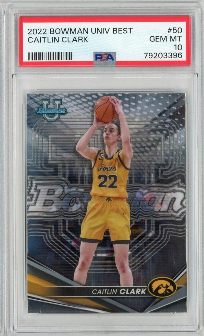 2022 Bowman University Best Caitlin Clark #50 RC PSA 10 Basketball Card: 2022 Bowman University Best Caitlin Clark #50 RC PSA 10 Basketball Card This 2022 Bowman University Best Caitlin Clark #50 RC Basketball Card is a remarkable collectible for fans and collectors alike.