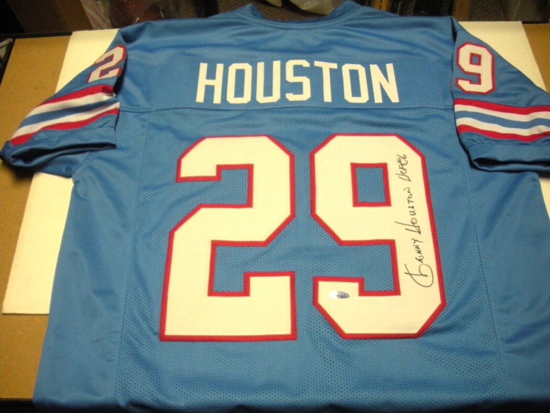 Signed Kenny Houston NFL Jersey with JSA COA Hall of Fame 1986: Signed Kenny Houston NFL Jersey with JSA COA Hall of Fame 1986 This is a pre-owned, original football jersey signed by Ken Houston, who played for the Houston Oilers and the Washington Redskins, and w