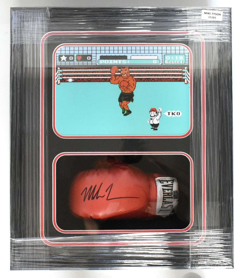 Signed Mike Tyson Red Everlast Left Boxing Glove Display in Shadow Box (1 of 2)