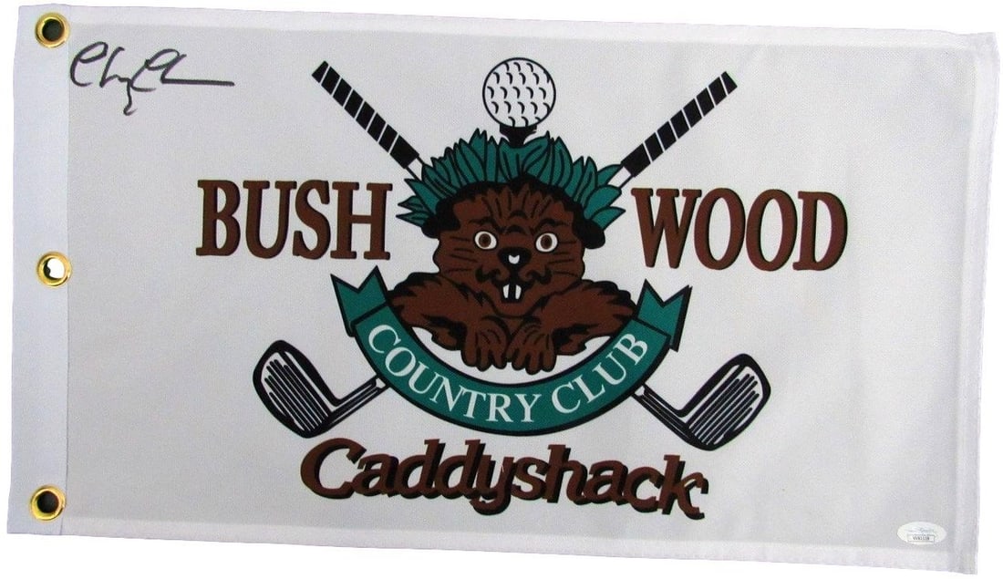 Chevy Chase Caddyshack Signed Bush Wood CC Pin Flag JSA 167385 (1 of 3)