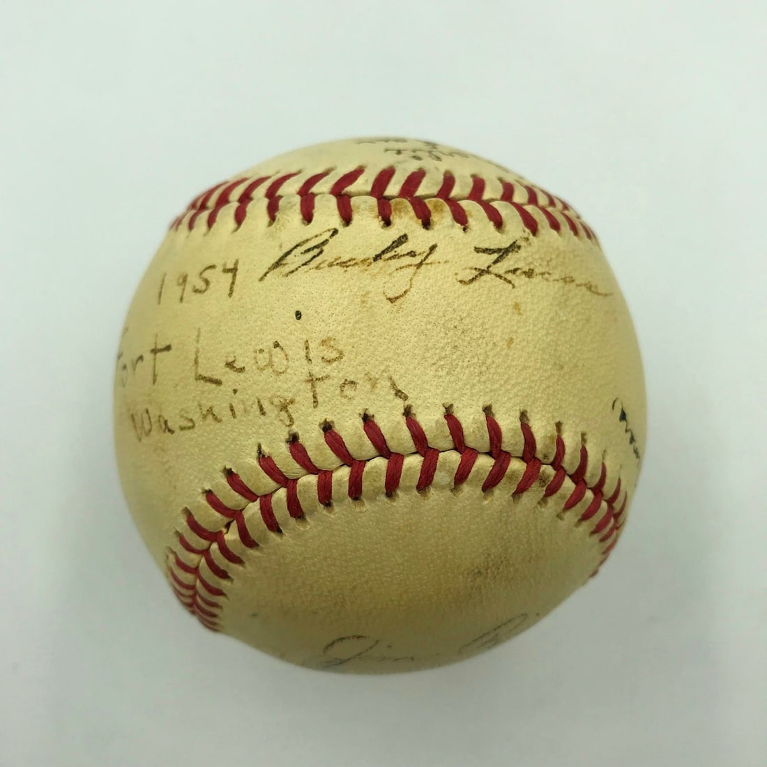 1955 Fort Lewis Team Signed Baseball Charley Lau Sam Esposito Jim McManus: 1955 Fort Lewis Team Signed Baseball Charley Lau Sam Esposito Jim McManus This is an authentic 1955 Fort Lewis Team Signed baseball, featuring the legendary hitting coach Charley Lau along with signat