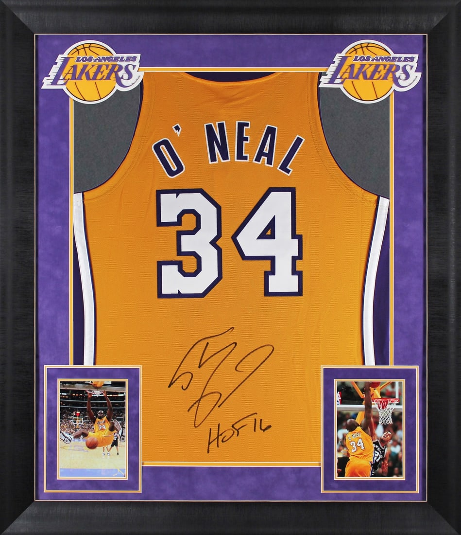 Shaquille O'Neal Signed Yellow Lakers Framed Jersey HOF 16 BAS Authenticated (1 of 2)