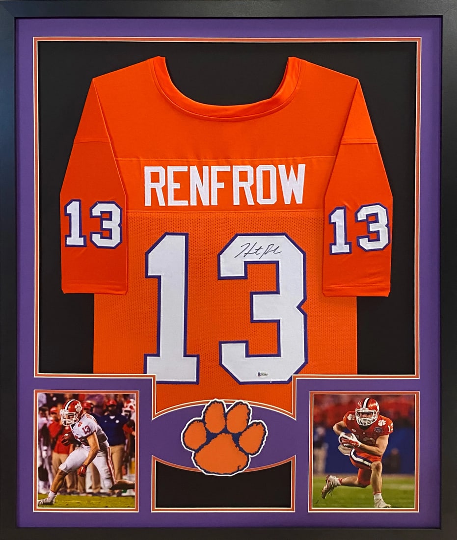 Hunter Renfrow Autographed Framed Jersey Clemson Raiders JSA Authenticated: Hunter Renfrow Autographed Framed Jersey Clemson Raiders JSA Authenticated This autographed Hunter Renfrow framed jersey is an impressive collectible for any fan. The jersey features a detailed and vi