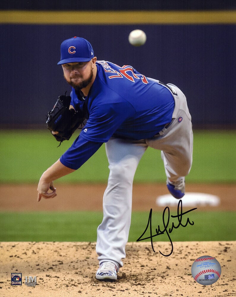Jon Lester Signed Chicago Cubs 8x10 Action Photo with COA: Jon Lester Signed Chicago Cubs 8x10 Action Photo with COA Celebrate the legacy of Jon Lester with this signed Chicago Cubs blue jersey action 8x10 photo. This original piece captures Lester in his pit