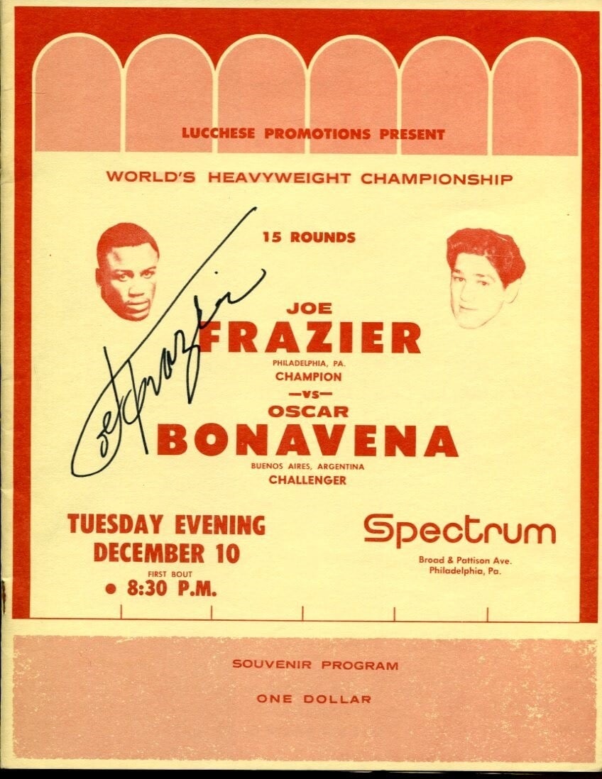 Joe Frazier Autographed Boxing Program 1968 Bonavena Beckett Authenticated (1 of 7)
