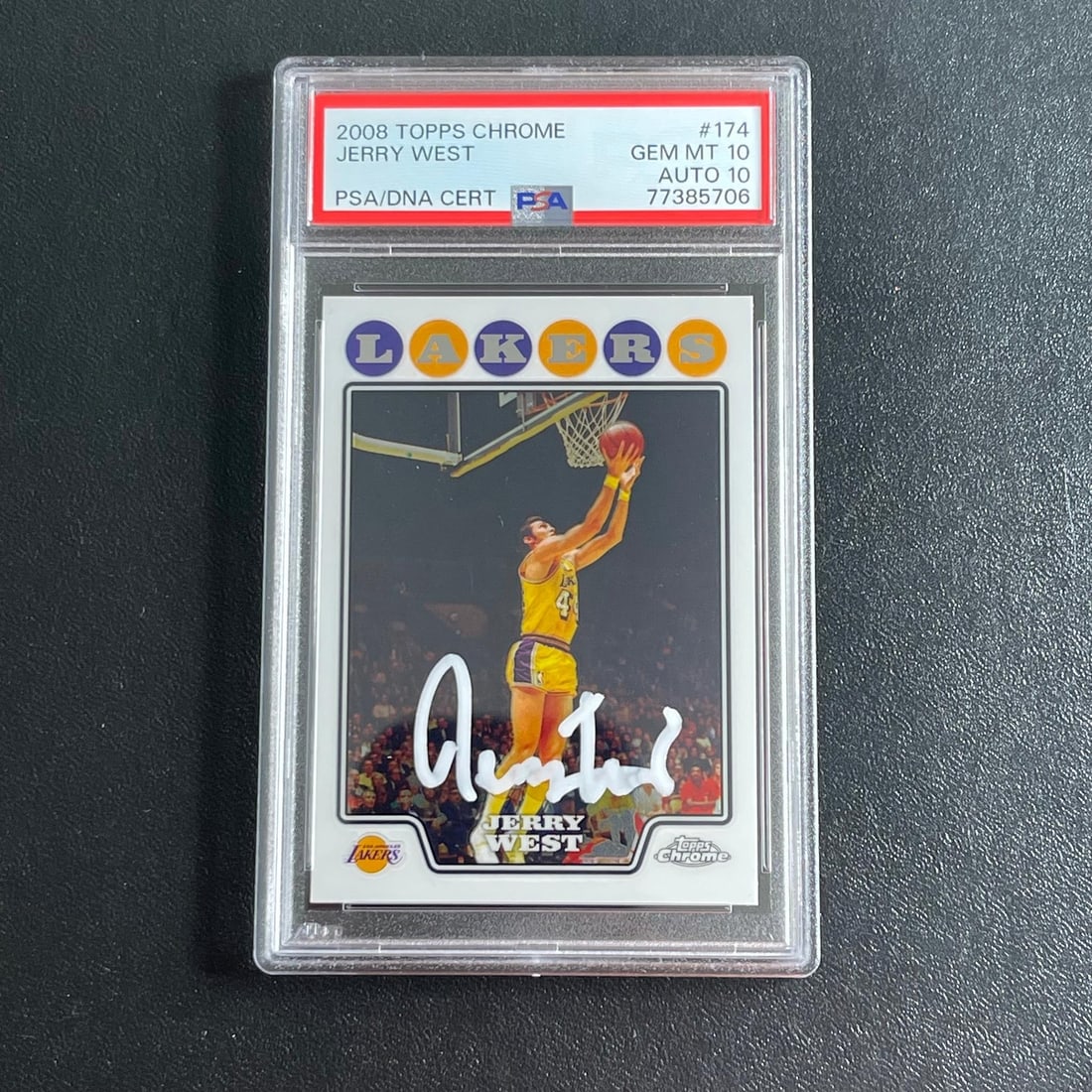 2008 Topps Chrome Jerry West Signed Card PSA GEM MT 10 Lakers: 2008 Topps Chrome Jerry West Signed Card PSA GEM MT 10 Lakers This listing features a 2008 Topps Chrome #174 trading card signed by NBA legend Jerry West. The card is graded GEM MT 10 with an AUTO 10