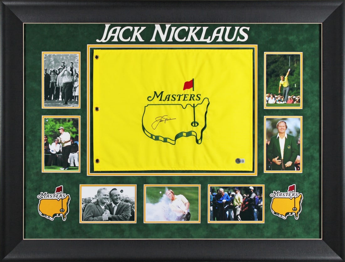 Jack Nicklaus Signed Framed Yellow Masters Pin Flag Beckett COA (1 of 3)