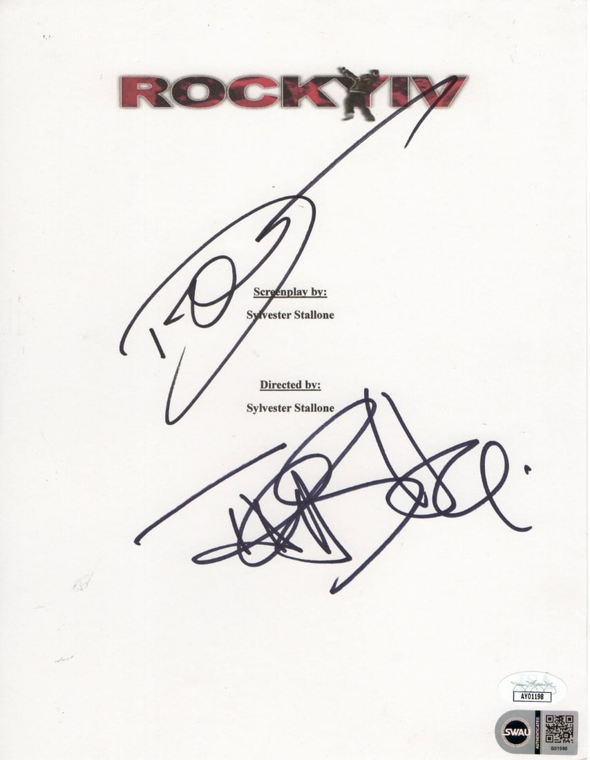 Dolph Lundgren Talia Shire Signed Rocky IV Script Cover JSA Authenticated (1 of 2)
