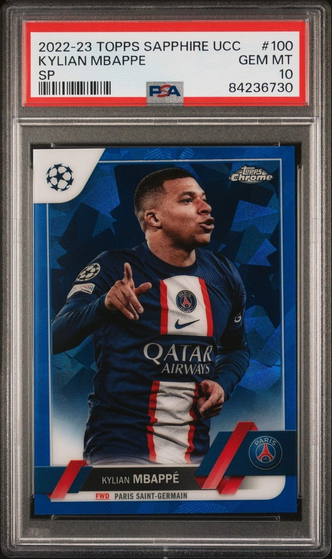 2022 Topps Chrome Sapphire Kylian Mbappe #100 SP PSA 10 Soccer Card (1 of 2)