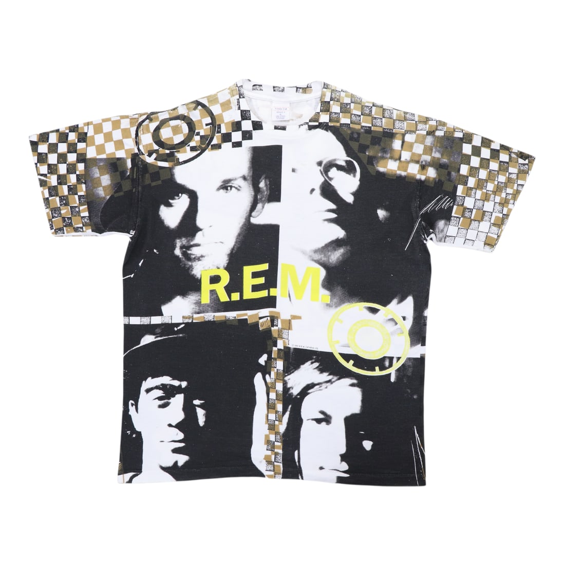 Vintage 1991 REM Radio Song All Over Graphic Cotton Shirt Extra Large: Vintage 1991 REM Radio Song All Over Graphic Cotton Shirt Extra Large This is an original vintage 1991 REM Radio Song all over print shirt featuring graphics on both the front and back. Made from 100%
