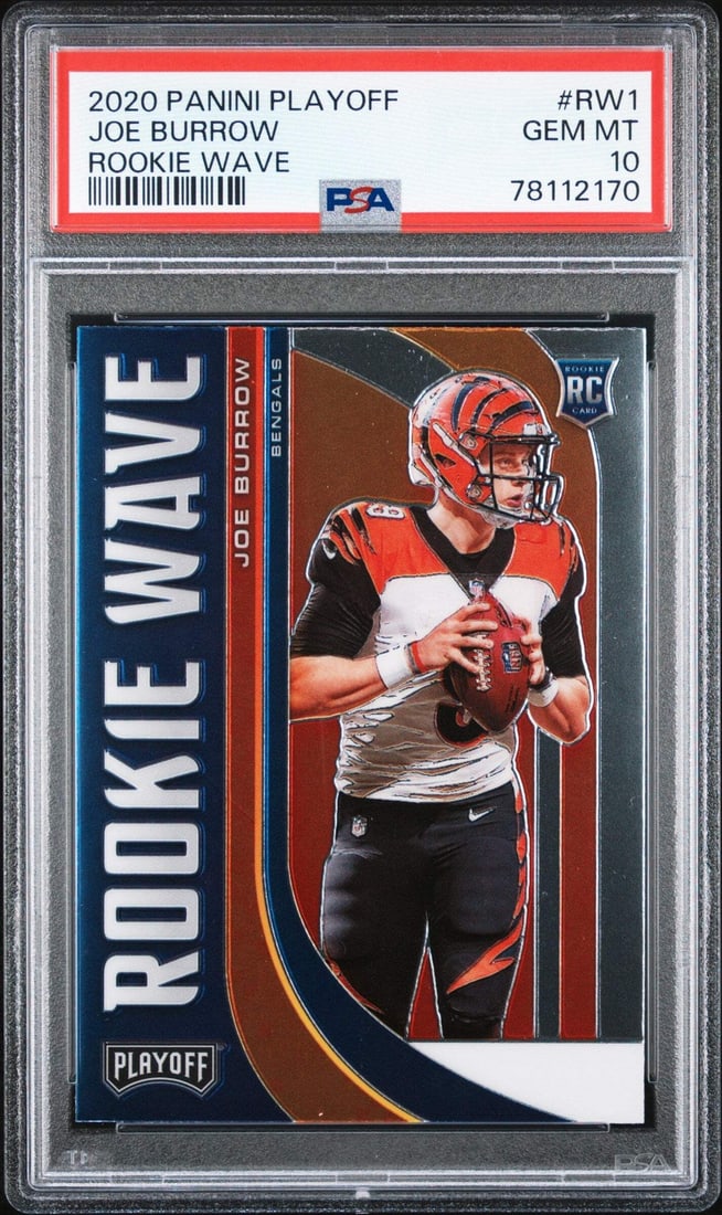 2020 Panini Playoff Joe Burrow #RW1 Rookie Wave PSA 10 Football Card (1 of 2)