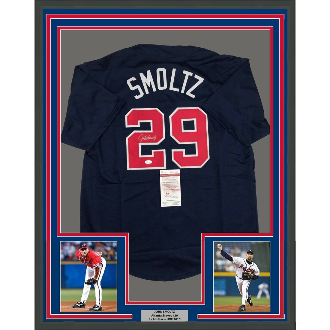 Framed Autographed John Smoltz Atlanta Braves Jersey JSA COA 33x42: Framed Autographed John Smoltz Atlanta Braves Jersey JSA COA 33x42 Celebrate the legacy of John Smoltz with this professionally framed autographed Atlanta Braves baseball jersey. This piece features S